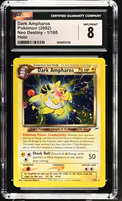 CGC 8 Dark Ampharos 1/105 Neo Destiny Holo Rare Pokemon Card SWIRL - Image 1