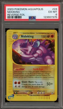 Pokemon Nidoking Aquapolis Reverse Holo Rare #24 PSA 6 - Image 1