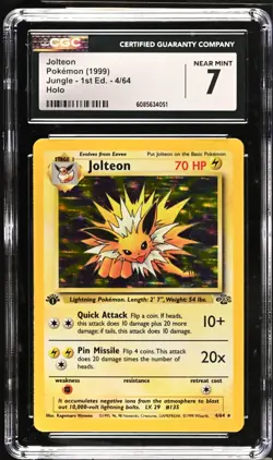 POKEMON CGC 7 NM Jolteon 4/64 1999 Jungle - 1st Edition Rare Holo *4051 - Image 1