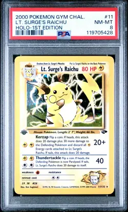 2000 POKEMON GYM CHALLENGE HOLO-1ST ED #11 LT. SURGE'S RAICHU PSA 8 - Image 1