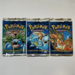 Wotc Pokemon TCG Base Set 1999 Empty Booster Pack Art Set - 3 Packs - Charizard - Image 1