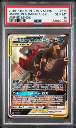 2019 POKEMON SUN & MOON UNIFIED MINDS #125 UMBREON & DARKRAI GX PSA 10 - Image 1