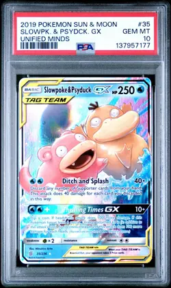2019 POKEMON SUN & MOON UNIFIED MINDS #35 SLOWPOKE & PSYDUCK GX PSA 10 - Image 1