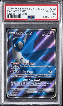 2019 POKEMON SUN & MOON UNIFIED MINDS #223 FULL ART/LATIOS GX PSA 10 - Image 1