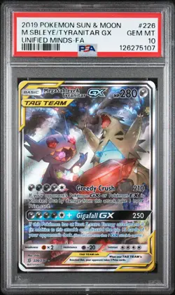 2019 POKEMON SUN & MOON UNIFIED MIND FULL ART/MEGA SABLEYE & TYRANITAR GX PSA 10 - Image 1