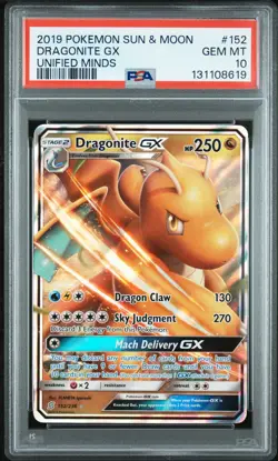 2019 POKEMON SUN & MOON UNIFIED MINDS #152 DRAGONITE GX PSA 10 - Image 1