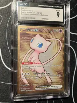 Pokemon TCG Mew EX 205/165 Scarlet & Violet 151 Gold Metal Card CGC Grade Mint 9 - Image 1