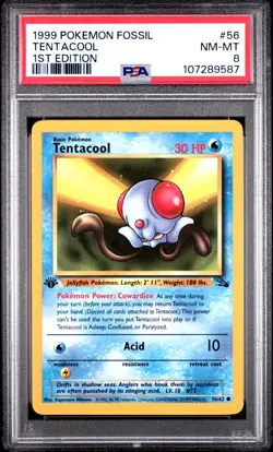 PSA 8 NM/MT 1999 POKEMON FOSSIL 56 TENTACOOL 1ST EDITION ENGLISH - Image 1