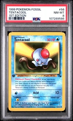 PSA 8 NM/MT 1999 POKEMON FOSSIL 56 TENTACOOL 1ST EDITION ENGLISH - Image 3