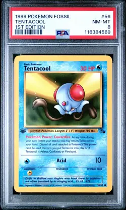 PSA 8 NM/MT 1999 POKEMON FOSSIL 56 TENTACOOL 1ST EDITION ENGLISH - Image 5