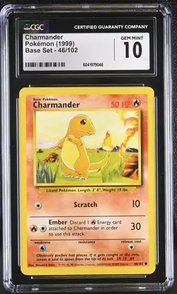 CGC 10 GEM MINT Charmander 1999 Base Set 46/102 Pokemon Card - Image 1