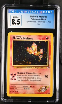 Blaine's Moltres Pokemon 2000 Gym Heroes 1/132 Holo CGC 8.5 NM/Mint+ - Image 1