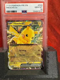 2025 Pokemon Prismatic Evolutions #028 Pikachu EX PSA 10 Gem Mint - Image 1