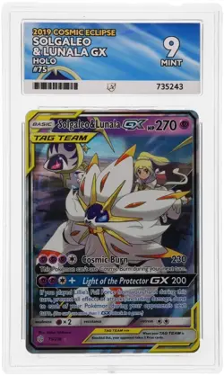 Pokemon TCG Solgaleo Lunala Tag Team GX Cosmic Eclipse 75/236 ACE Grading 9 Mint - Image 1