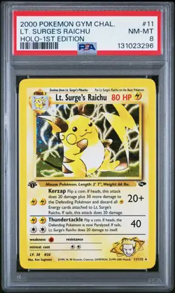 2000 POKEMON GYM CHALLENGE HOLO-1ST ED #11 LT. SURGE'S RAICHU PSA 8 - Image 1