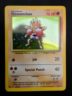 Pokemon TCG Hitmonchan 7/102 Base Set Holo Unlimited Holo Rare LP - Image 1