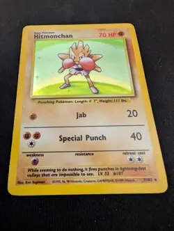 Pokemon TCG Hitmonchan 7/102 Base Set Holo Unlimited Holo Rare LP - Image 2