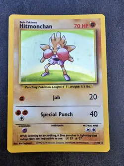 🥊 Pokemon TCG Rare Holo Hitmonchan 7/102 Base Set Unlimited WOTC - LP #2 🥊 - Image 1