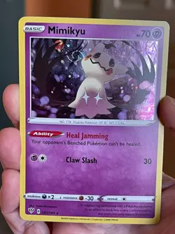 POKEMON MIMIKYU #081/189 DARKNESS ABLAZE RARE COSMOS HOLO WITH HD SWIRL NM CARD - Image 1