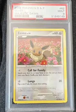 2008 Pokemon Diamond & Pearl Majestic Dawn Eevee 62/100 - PSA 9 MINT - Image 1