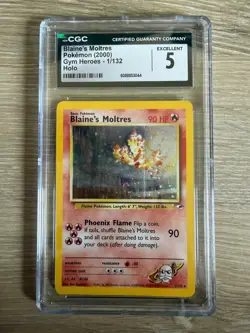 CGC 5 EX Blaine's Moltres 2000 Gym Heroes 1/132 Holo Pokemon Card - Image 1