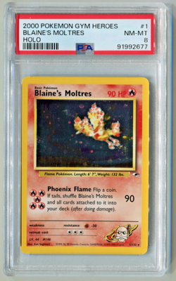 Pokemon Blaine's Moltres 001/132 Gym Heroes Holo PSA 8 NM-MT 165320 - Image 1