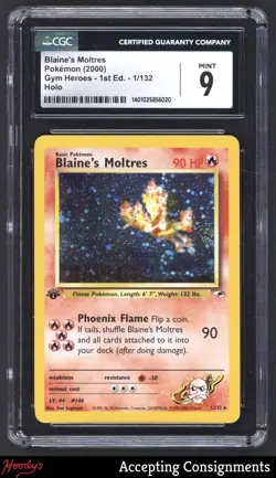 2000 Pokemon Gym Heroes 1st Edition #1 Blaine's Moltres HOLO RARE CGC 9 MINT - Image 1