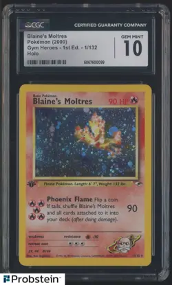 2000 Pokemon Gym Heroes 1st Edition #1/132 Blaine's Moltres Holo CGC 10 GEM MINT - Image 1