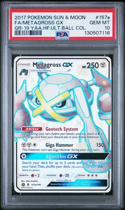 2017 POKEMON SUN & MOON GUARDIANS RISING #157A FULL ART/METAGROSS GX PSA 10 - Image 1