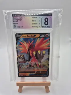 Pokemon TCG Galarian Zapdos V Sword & Shield 080/198 Platinum Card Grading NM8 - Image 1
