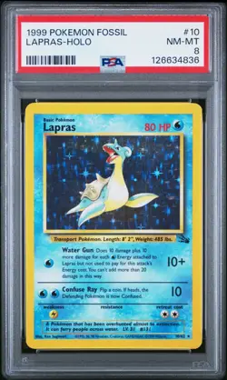 LAPRAS 1999 Pokemon Fossil Holo #10 - PSA 8 -836 - Image 1