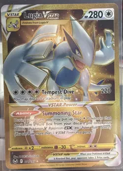 Pokemon TCG SWSH Silver Tempest Lugia VSTAR Card 211/195 Gold Secret Rare - Image 1