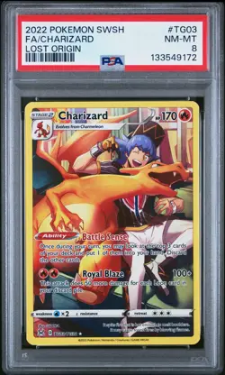 2022 Pokemon Sword Shield Lost Origin Charizard PSA 8 Full Art #TG03/TG30 - Image 1