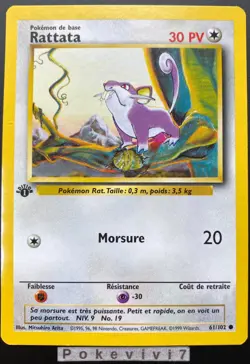 Carte Pokemon RATTATA 61/102 Set de Base Wizards EDITION 1 FR - Image 1