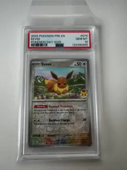 Eevee Pokemon Day 074/131 Prismatic Evolutions Stamped Promo English PSA 10 Holo - Image 1