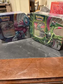 Pokemon Paradox Clash ex Tins Walking Wake Iron Leaves Sealed Set of 2 - Image 1