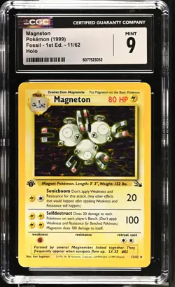 CGC 9 Magneton 11/62 Holo 1st Edition Fossil Pokemon Card - Image 1