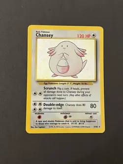 Pokemon TCG Chansey 3/102 Base Set Holo Rare English Card Basic Stage 120 HP - Image 1