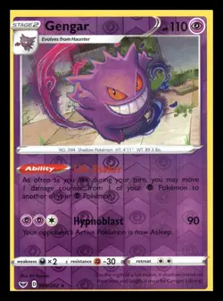 Pokemon Gengar Card 085/202 NM Reverse Holo Sword and Shield Base Set - Image 1