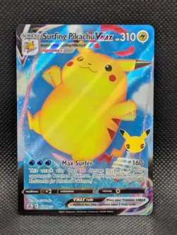 Surfing Pikachu VMAX 009/025 Celebrations 25th Anniversary Holo Pokemon TCG - Image 1