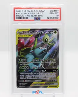 2019 POKEMON SM BLACK STAR PROMO #SM167 FULL ART/CELEBI & VENUSAUR GX PSA 10 - Image 1