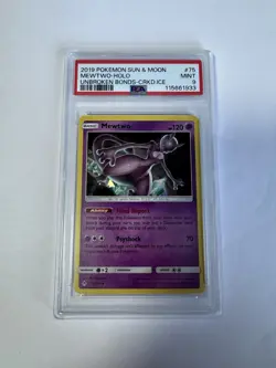 Pokemon Mewtwo Unbroken Bonds 75/214 Holo Exclusive Cracked Ice Holo PSA 9 - Image 1