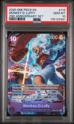 2025 ONE PIECE ENGLISH VERSION 2ND ANNIVERSARY SET #119 MONKEY D. LUFFY PSA 10 - Image 1