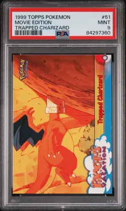 1999 Topps Pokemon the Movie Trapped Charizard #51 PSA 9 Mint Black Logo - Image 1
