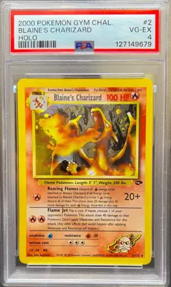 2000 Pokemon Gym Challenge Blaine’s Charizard Holo #2 - PSA 4 - Vintage WOTC - Image 1