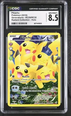 CGC 8.5 Pikachu 2016 Generations RC29/RC32 Radiant Collection Holo Pokemon Card - Image 1