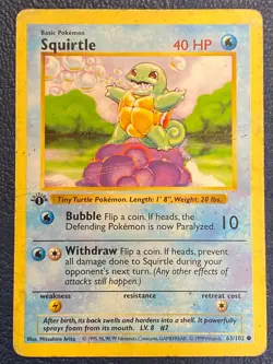Squirtle 63/102 Base Set 1st edition shadowless (1999) Vintage WOTC Starter - HP - Image 1