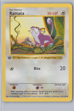 1999 Pokemon Base Set 1st Edition Rattata 61/102 Common Shadowless - Image 1