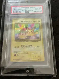 PSA 10 1998 Pokemon Pikachu Birthday White Star 2nd ANNIV. Holo #25 JP Promo - Image 2