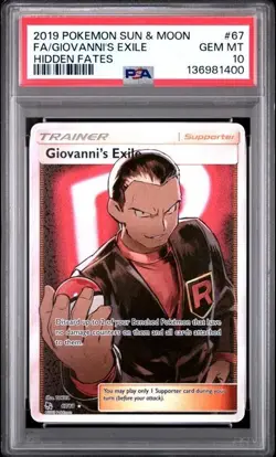 Pokemon TCG Giovanni's Exile Trainer Full Art 67/68 Hidden Fates PSA 10 - Image 1